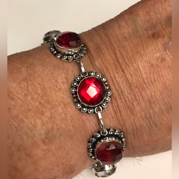 Garnet Stamped 925 Sterling Silver Bracelet - Picture 3 of 5